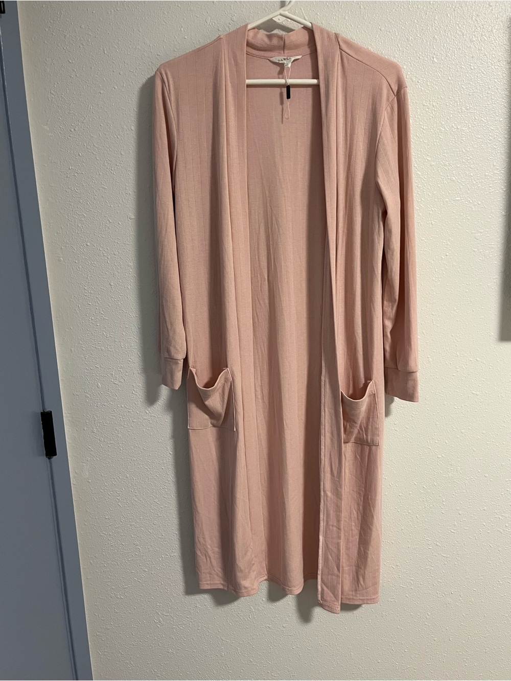 Danskin Blush Pink Long Open-Front Robe Cardigan with Pockets Size Small